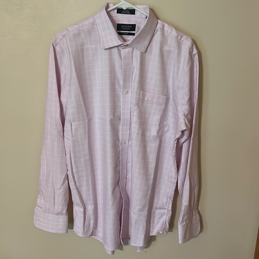 Nordstrom Men’s Shop Trim Fit Pink Dress Shirt Size 16 1/2 34-35